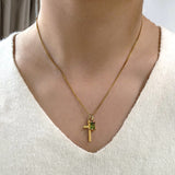 Personalized Cross & Birthstone Necklace, waterproof 18k gold-plated stainless steel