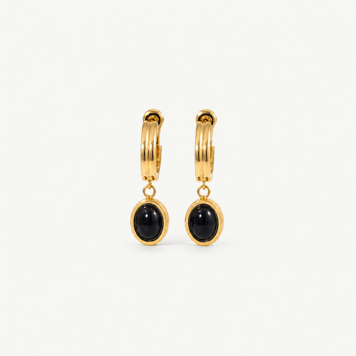 Black Onyx Drop Hoop Earrings