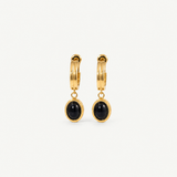 Black Onyx Drop Hoop Earrings - Hypoallergenic 316L