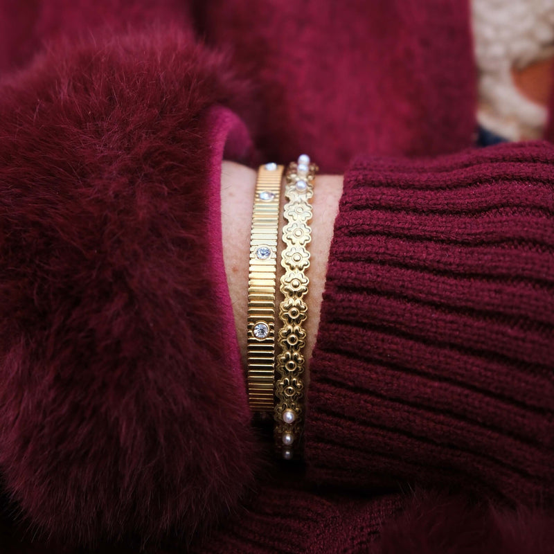 Ribbed Crystal Bangle Bracelet