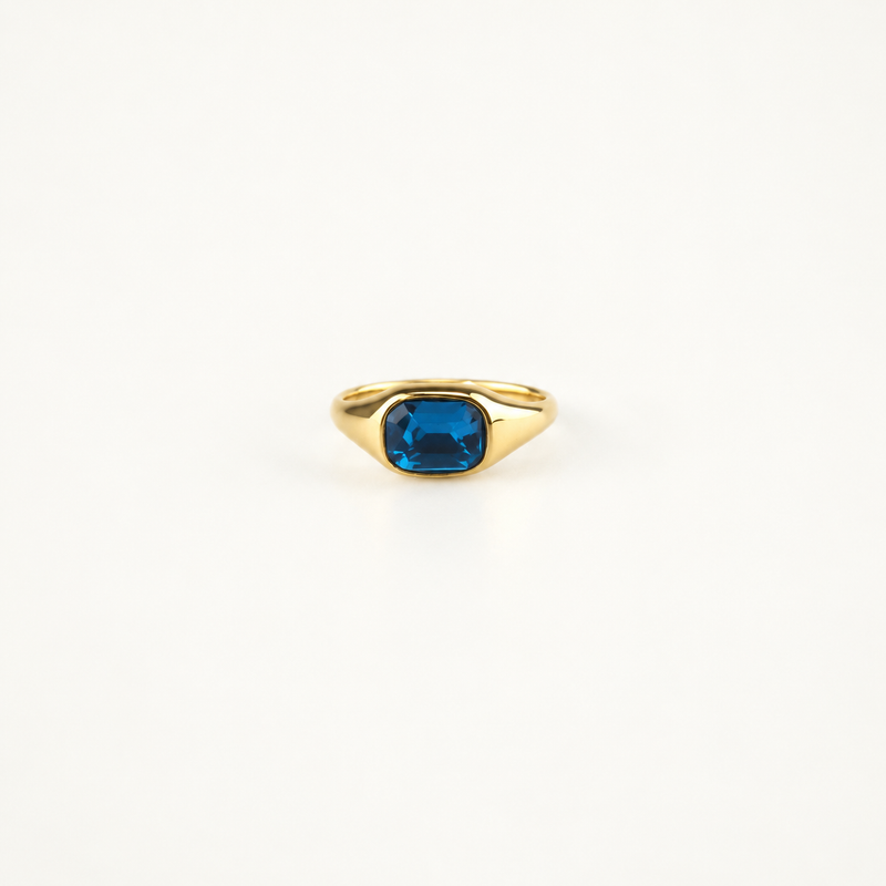 Blue Emerald Cut Ring