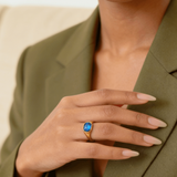Blue Emerald Cut Ring, waterproof 18k gold-plated stainless steel