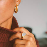 Mother of Pearl Statement Signet Ring, waterproof 18k gold-plated stainless steel