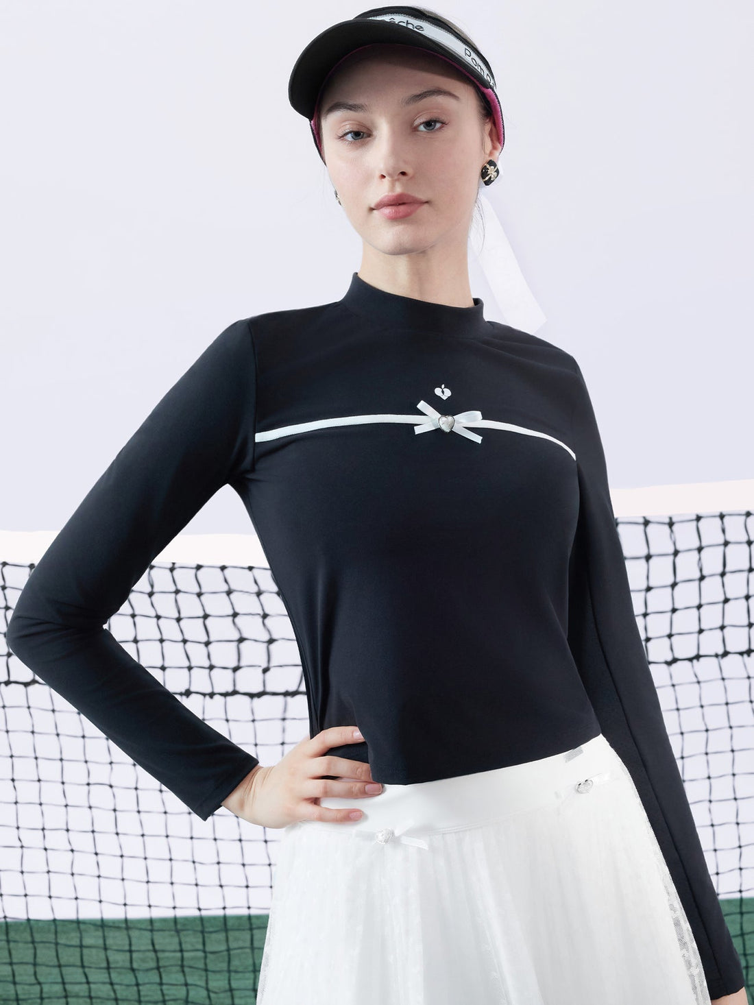 Chanson Bow Long Sleeve Top for Pickleball - Volaea Pickleball Attire