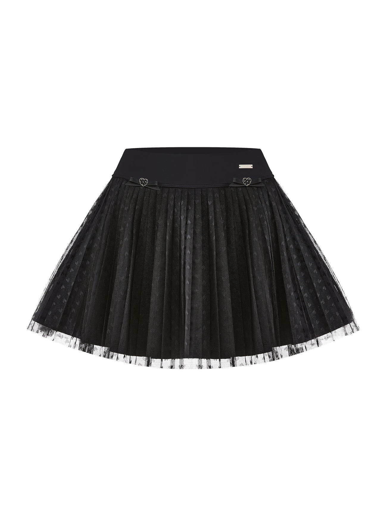 Chanson Pleated Heart Mesh Skort for Tennis & Pickleball - Black - Volaea Pickleball Attire