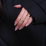 Crystal Ribbed Ring, waterproof 18k gold-plated stainless steel