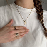 Vintage Mother of Pearl Pendant Necklace, waterproof 18k gold-plated stainless steel