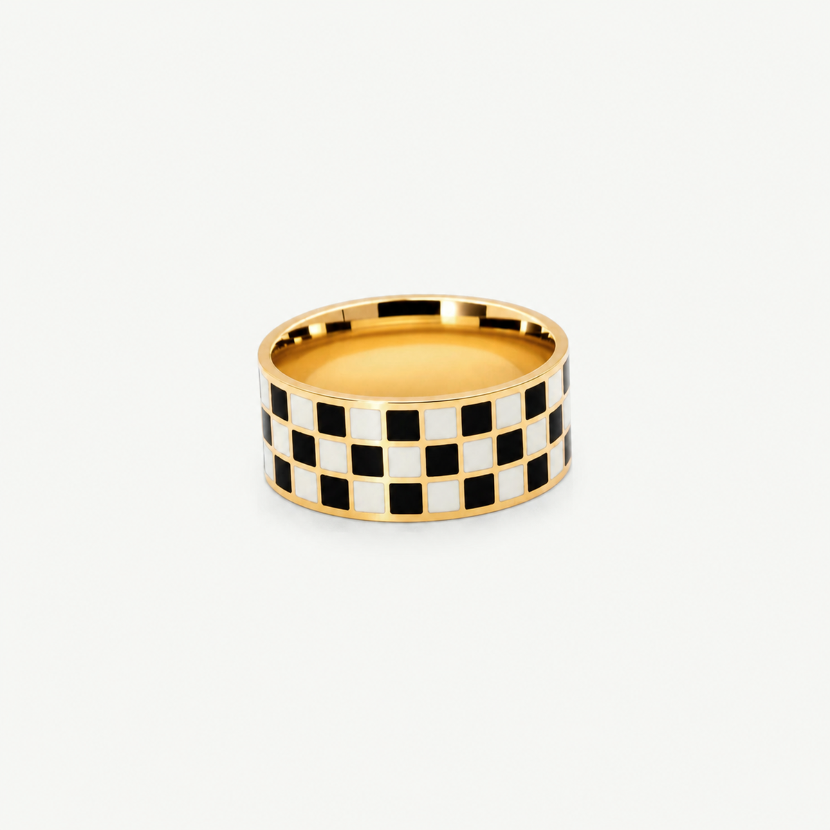 Checkboard Band Ring – 18k Gold Plated Stainless Steel