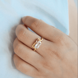 Waterproof Tarnish-Free Half Frame Gem Ring, 18k gold-plated stainless steel