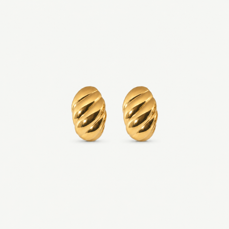 Waterproof Croissant Dome Stud Earrings - Gold