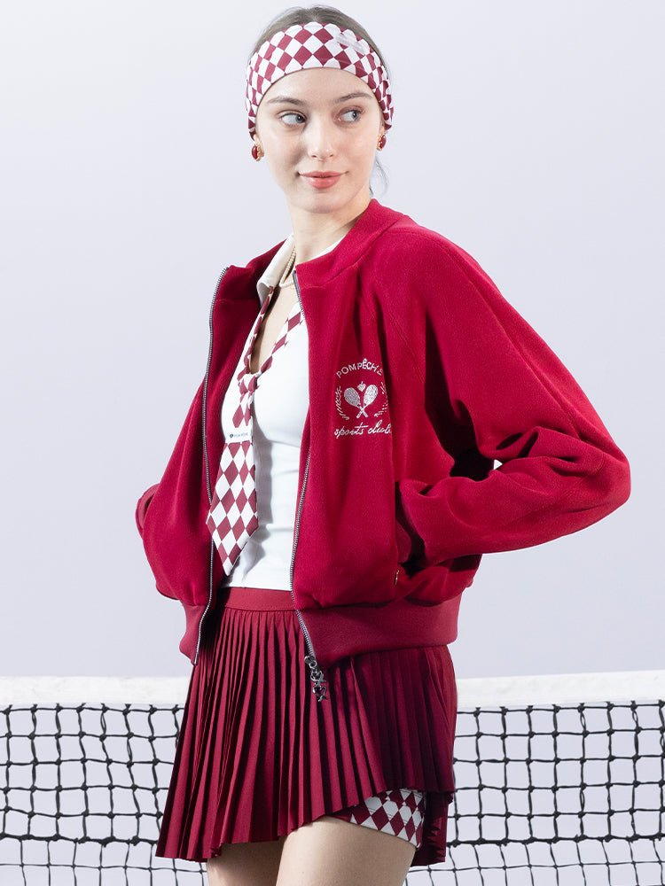 Cropped Fleece Zip Jacket for Tennis & Pickleball - Ankara Red - Volaea Pickleball Attire