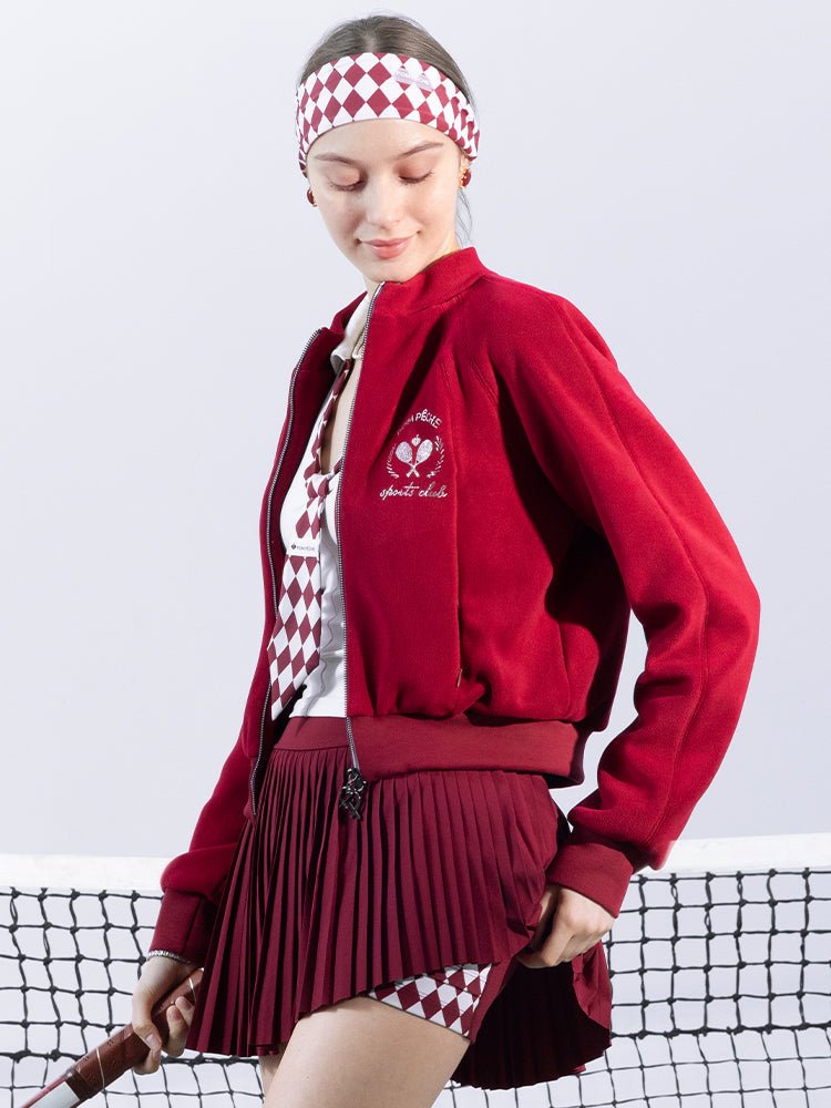 Cropped Fleece Zip Jacket for Tennis & Pickleball - Ankara Red - Volaea Pickleball Attire