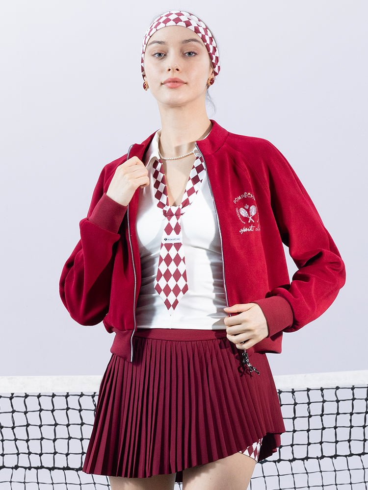 Cropped Fleece Zip Jacket for Tennis & Pickleball - Ankara Red - Volaea Pickleball Attire