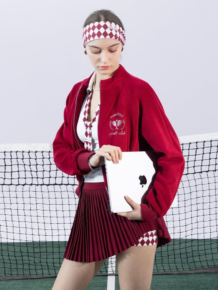 Cropped Fleece Zip Jacket for Tennis & Pickleball - Ankara Red - Volaea Pickleball Attire