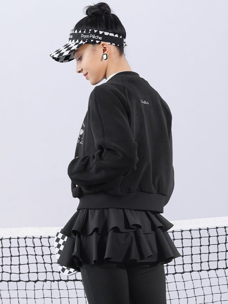 Cropped Fleece Zip Jacket for Tennis & Pickleball - Chanson Black - Volaea Pickleball Attire
