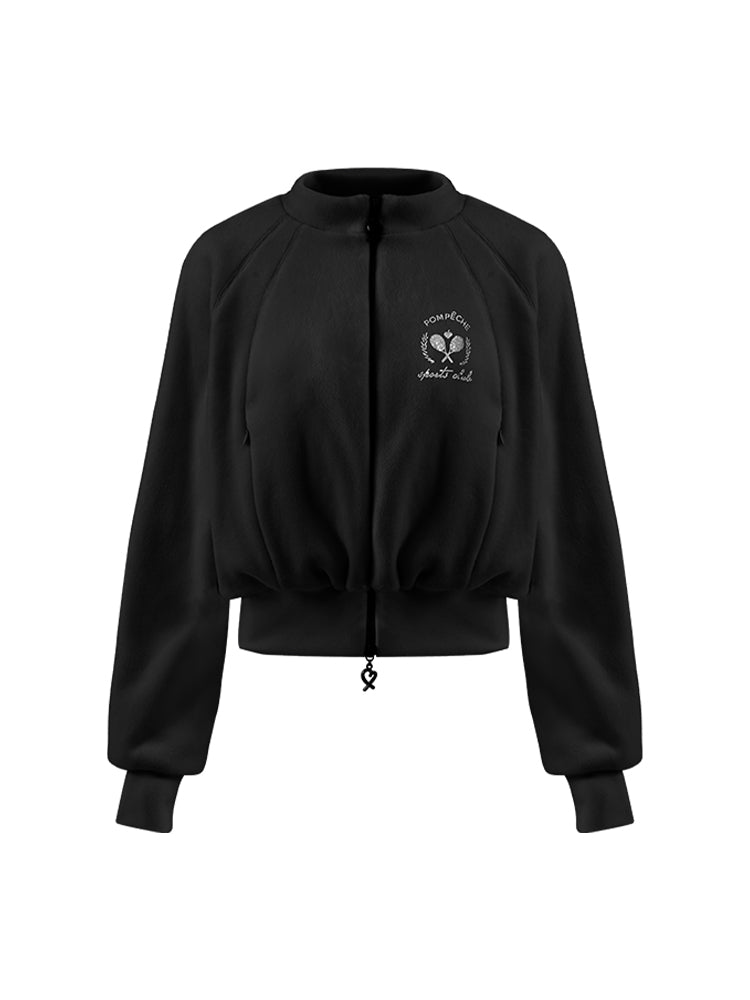 Cropped Fleece Zip Jacket for Tennis & Pickleball - Chanson Black - Volaea Pickleball Attire