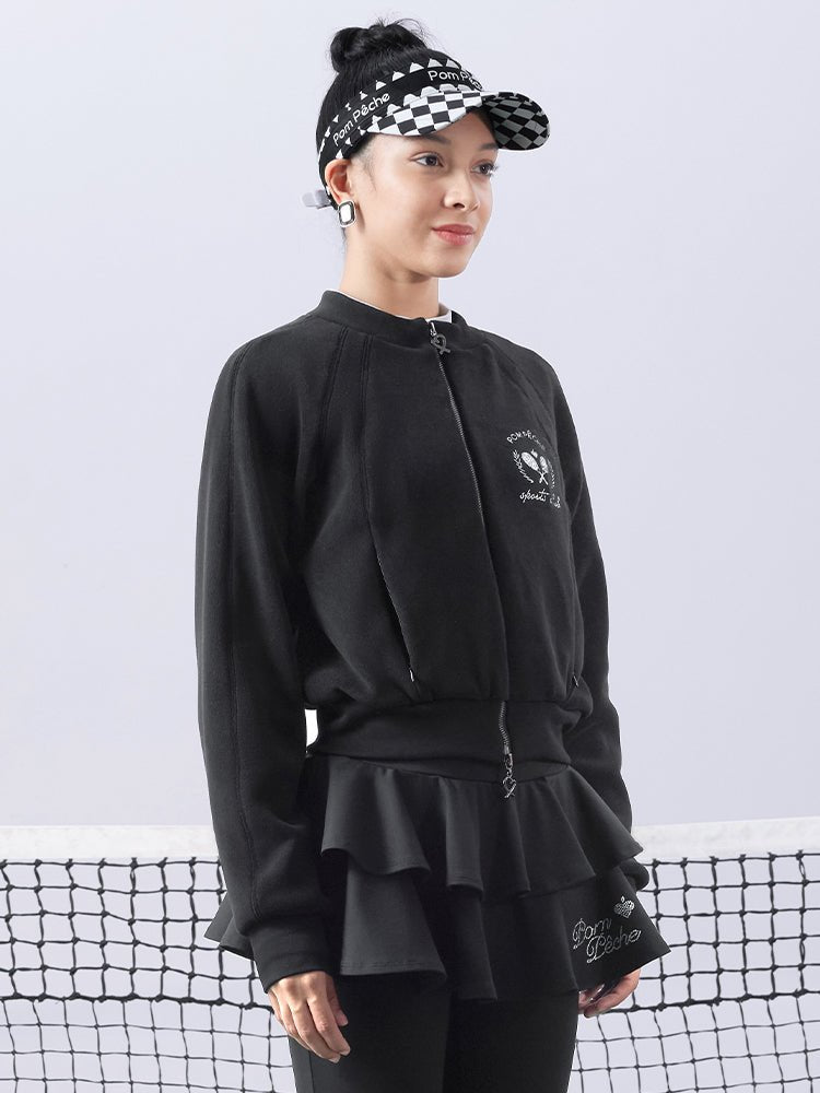 Cropped Fleece Zip Jacket for Tennis & Pickleball - Chanson Black - Volaea Pickleball Attire