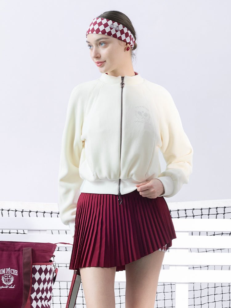 Cropped Fleece Zip Jacket for Tennis & Pickleball - Paris White - Volaea Pickleball Attire