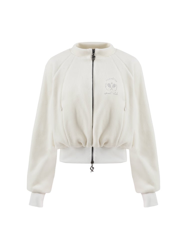 Cropped Fleece Zip Jacket for Tennis & Pickleball - Paris White - Volaea Pickleball Attire