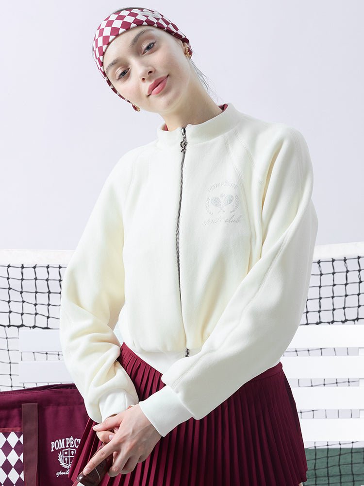 Cropped Fleece Zip Jacket for Tennis & Pickleball - Paris White - Volaea Pickleball Attire