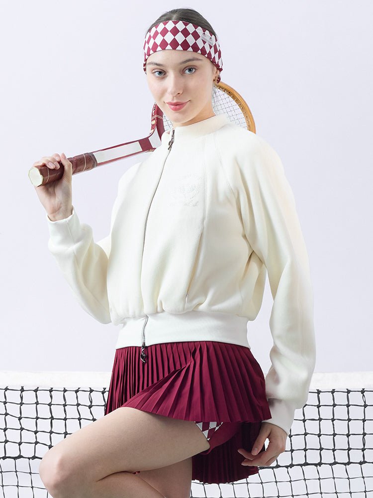 Cropped Fleece Zip Jacket for Tennis & Pickleball - Paris White - Volaea Pickleball Attire