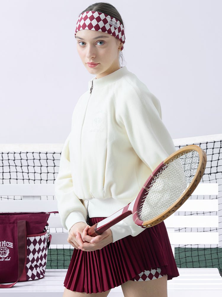 Cropped Fleece Zip Jacket for Tennis & Pickleball - Paris White - Volaea Pickleball Attire