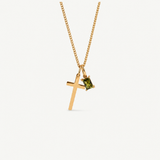 Personalized Cross & Birthstone Necklace - Waterproof Gold