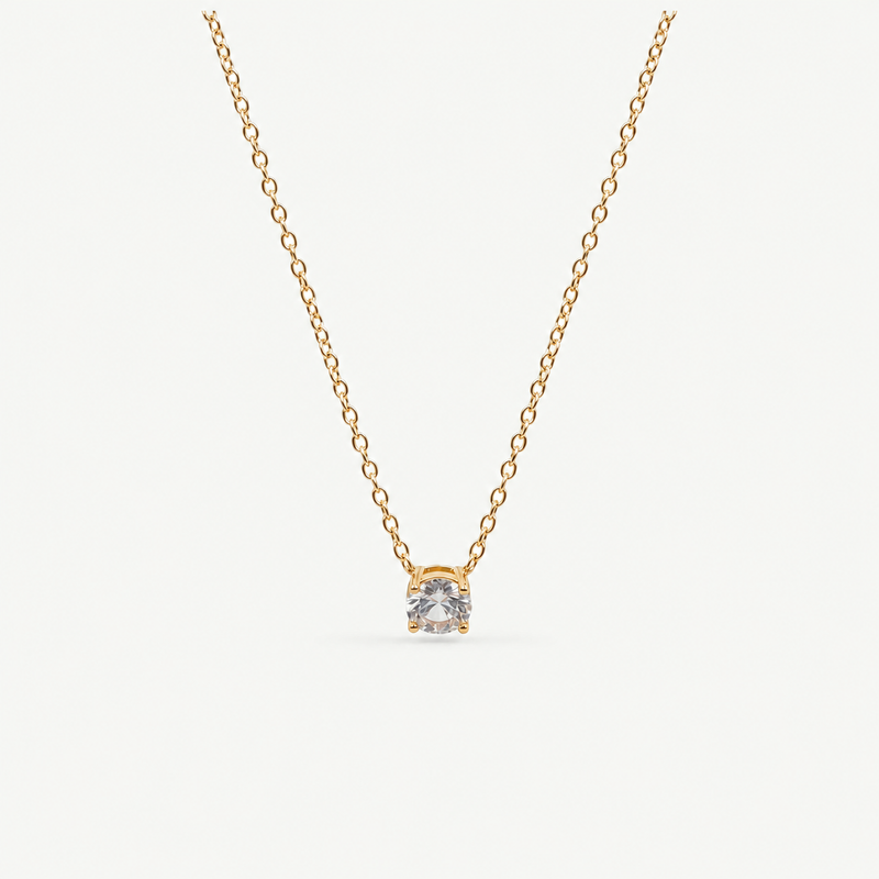 Dainty Solitaire Necklace – 18k Gold Plated