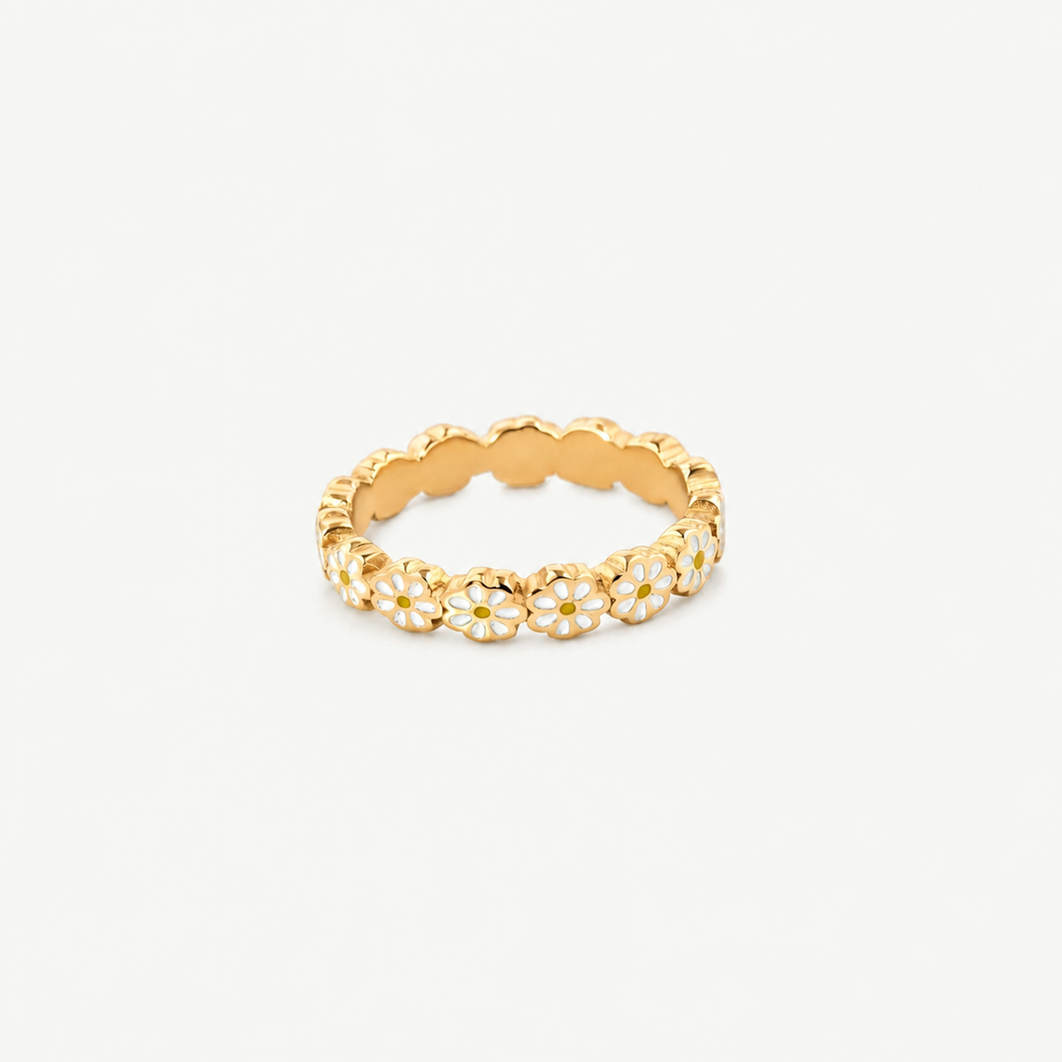Daisy Flower Band Ring – Enamel & 18K Gold Plated
