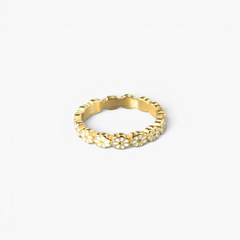 Daisy Flower Band Ring – Enamel & 18K Gold Plated