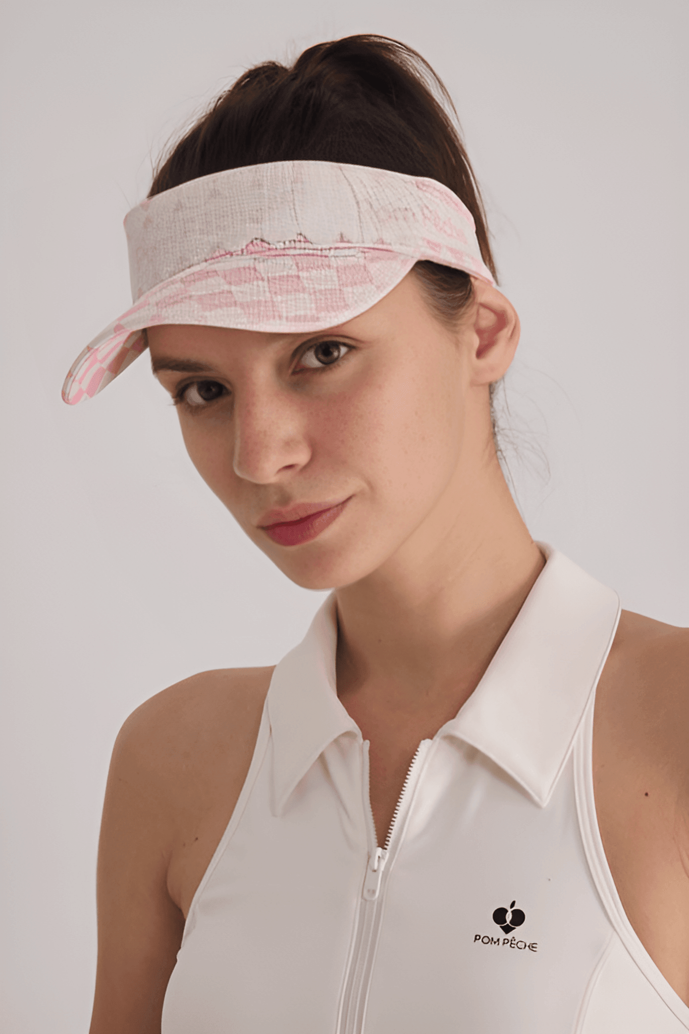 Diana Pink and White Checkers Adjustable Visor Cap Hat - Volaea Pickleball Attire