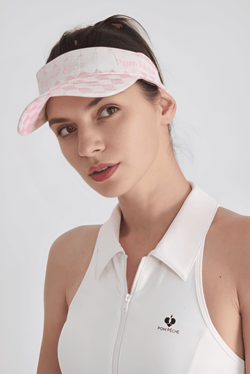 Diana Pink and White Checkers Adjustable Visor Cap Hat - Volaea Pickleball Attire