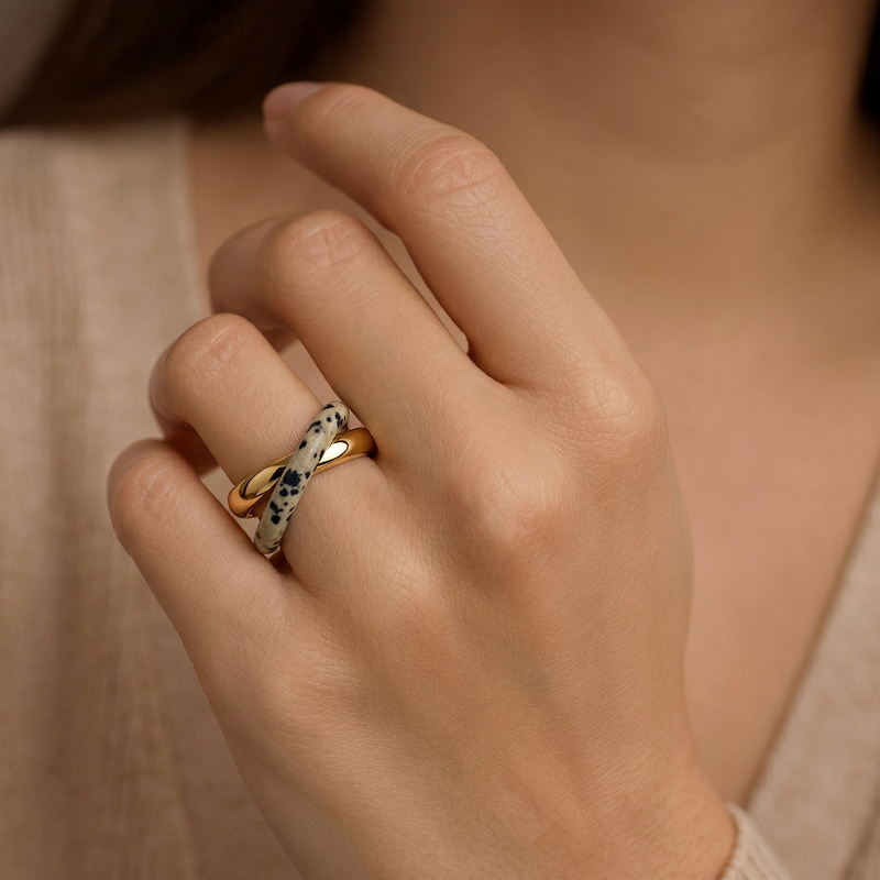 Dalmatian Double Band Ring - 18k Gold Plated Stainless Steel