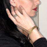 Waterproof Ribbed Crystal Bangle Bracelet, 18k gold-plated stainless steel