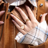 Mother of Pearl Statement Signet Ring, waterproof 18k gold-plated stainless steel