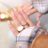 Mother of Pearl Statement Signet Ring, waterproof 18k gold-plated stainless steel