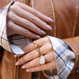 Mother of Pearl Statement Signet Ring, waterproof 18k gold-plated stainless steel