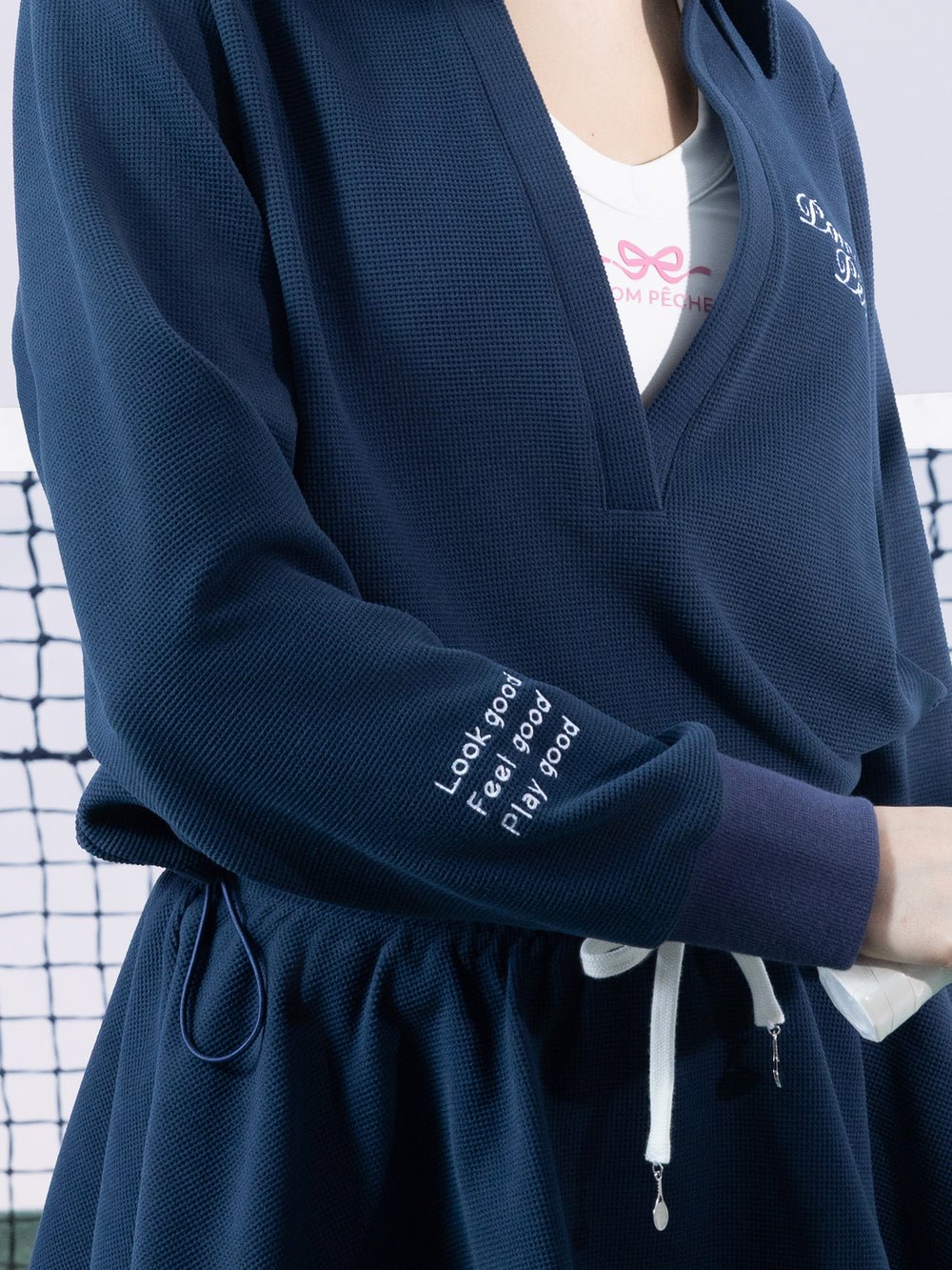 Embroidered Waffle Knit Pullover for Tennis - Volaea Pickleball Attire