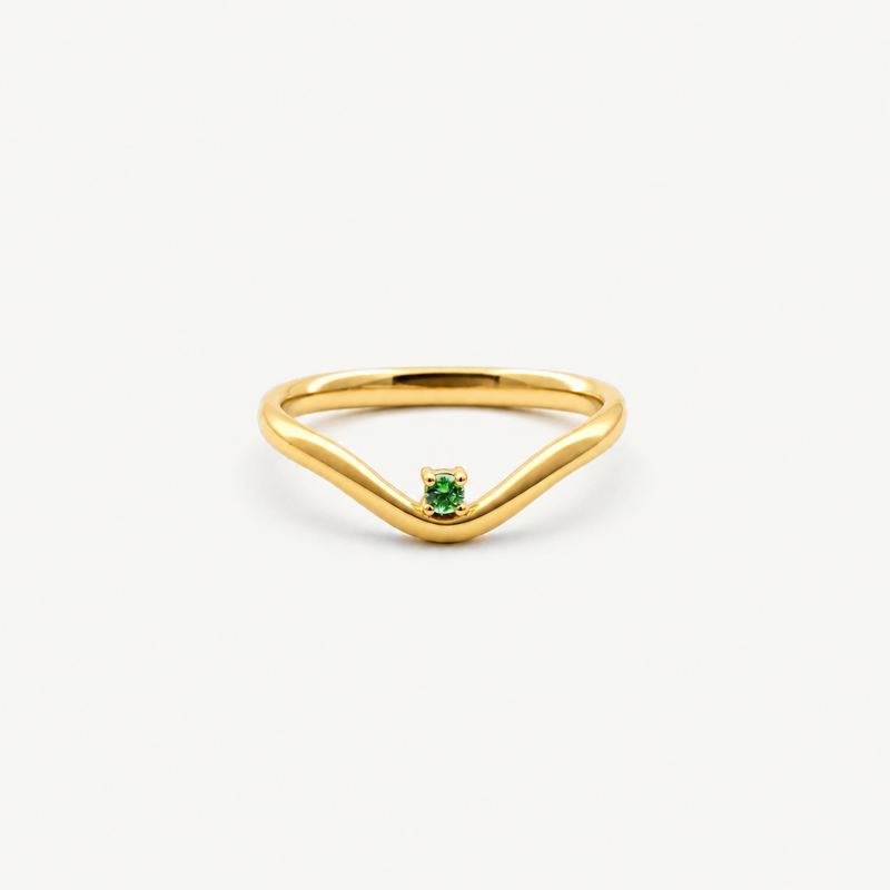 Emerald Dot Wave Ring – Gold Plated Stainless Steel