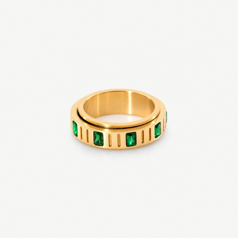 Emerald Fidget Spinner Ring - 18k Gold Plated Stainless Steel