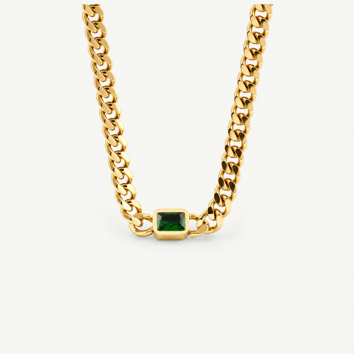 Emerald Gem Curb Chain Necklace