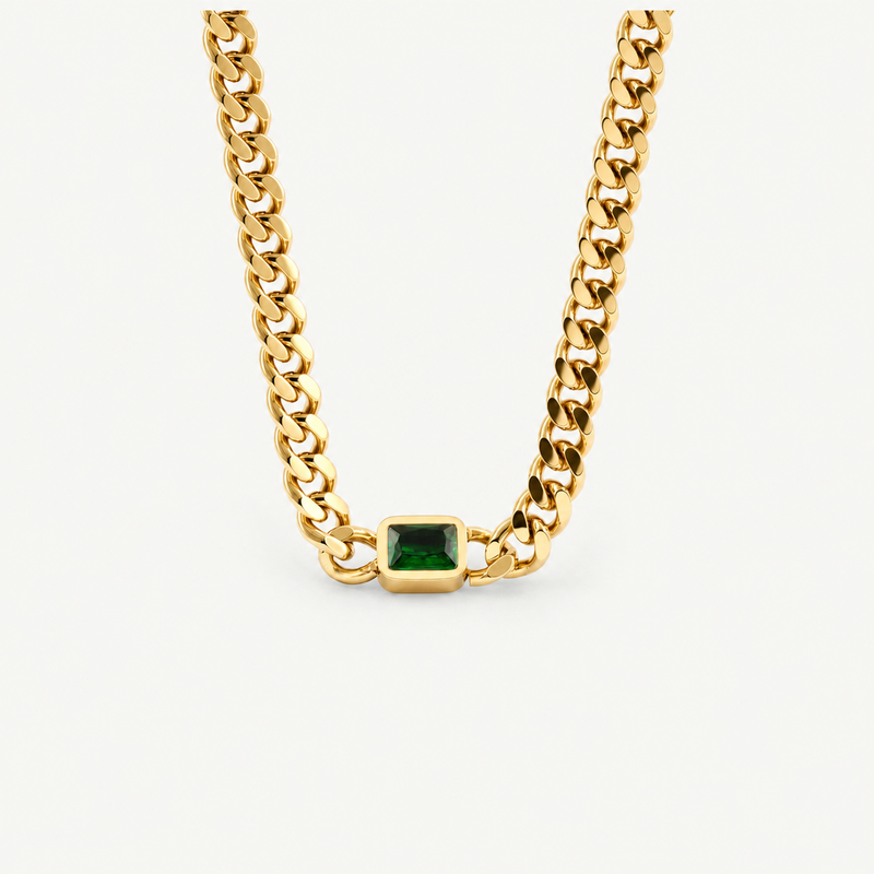 Emerald Gem Curb Chain Necklace