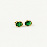 Emerald Oval Stud Earrings - Hypoallergenic Gold Plated Jewelry