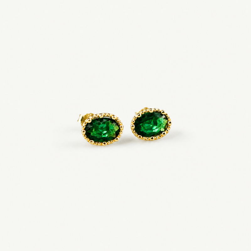 Emerald Oval Stud Earrings