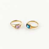 pink and blue emerald cut ring