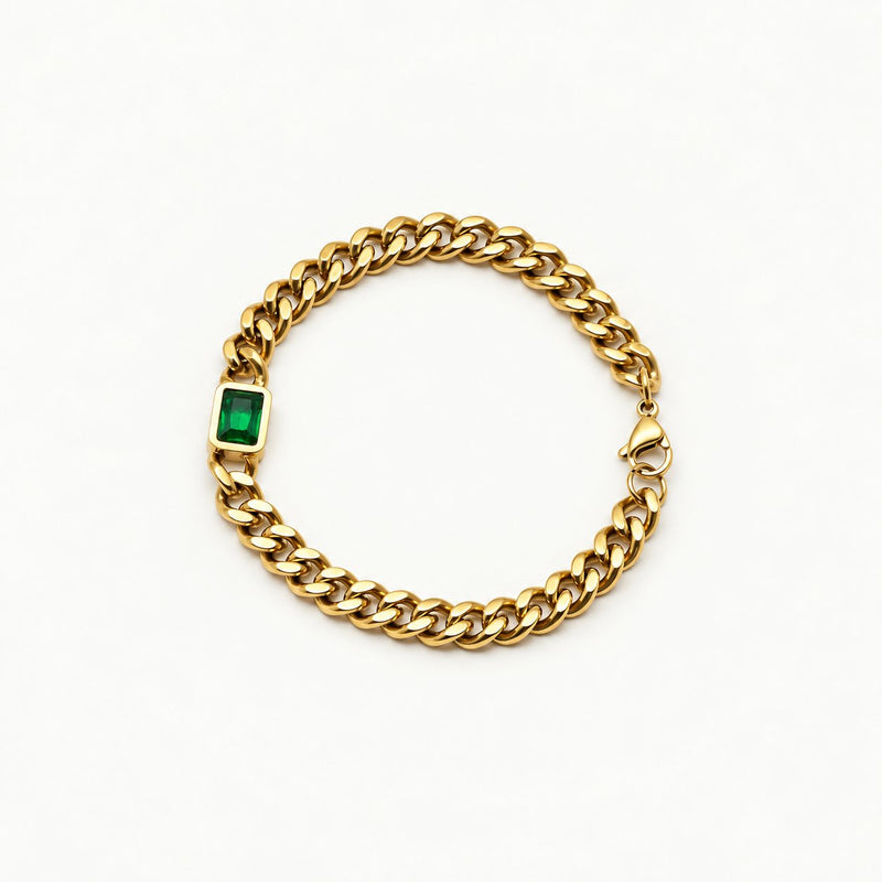 Emerald Gem Curb Chain Bracelet