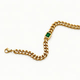 Emerald Gem Curb Chain Bracelet, waterproof 18k gold-plated stainless steel