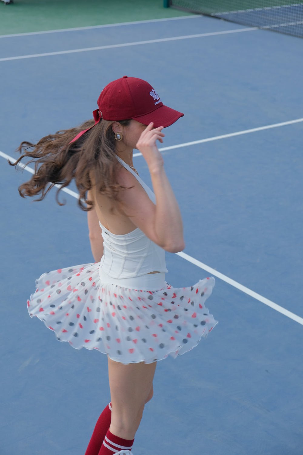Flowy Heart - Print Mesh Skirt for Tennis & Pickleball - Volaea Pickleball Attire