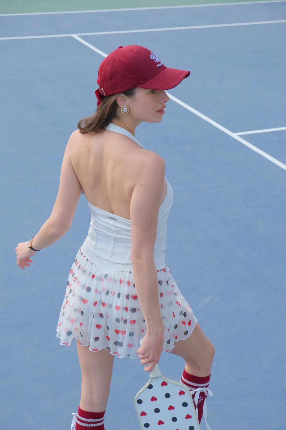 Flowy Heart - Print Mesh Skirt for Tennis & Pickleball - Volaea Pickleball Attire