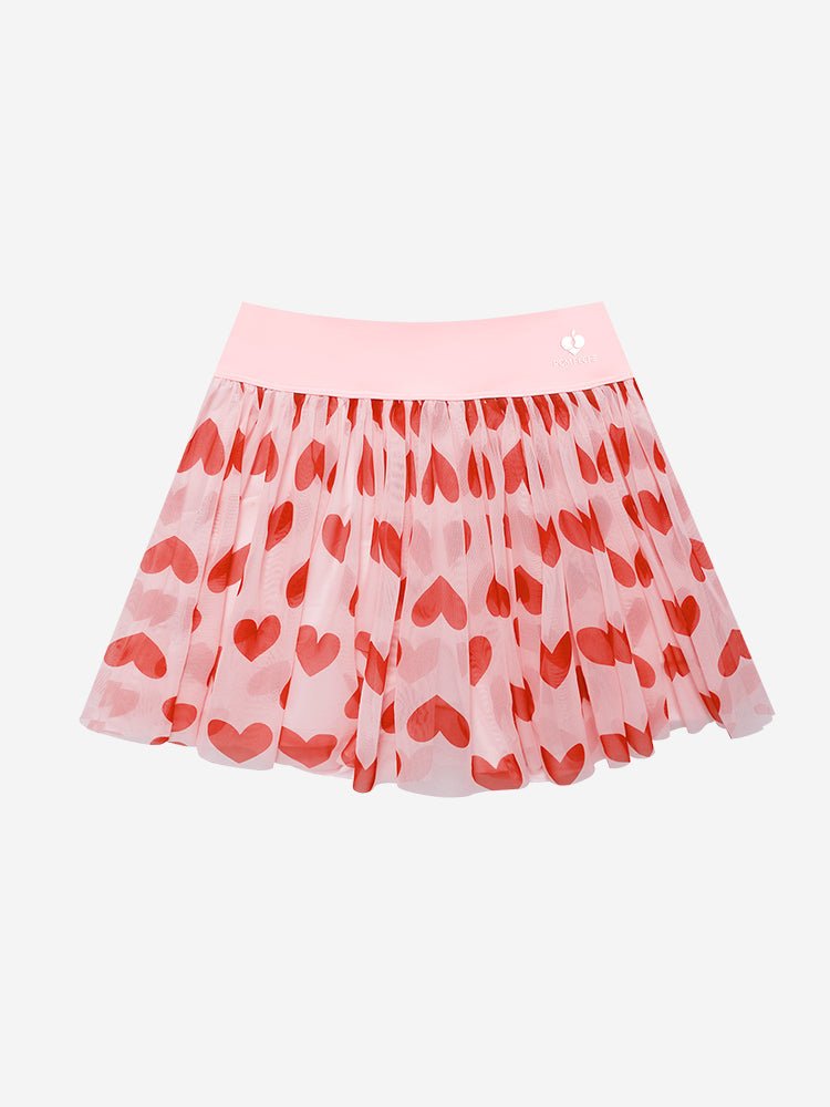 Flowy Heart - Print Mesh Skirt for Tennis & Pickleball - Volaea Pickleball Attire